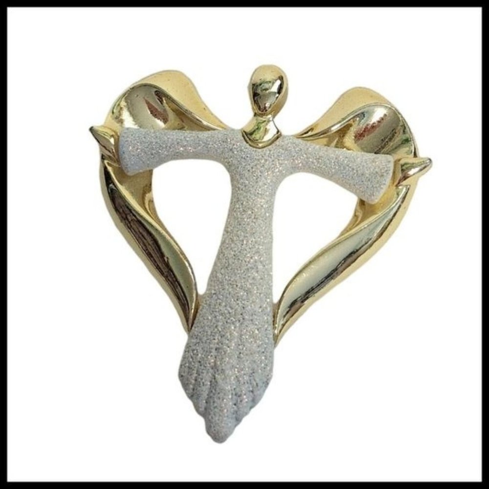 Vintage Angel with Heart Shaped Wings Brooch signed AJC Pin